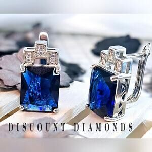 Blue &  Clear White Natural Zircon Earrings on 925 Sterling Silver